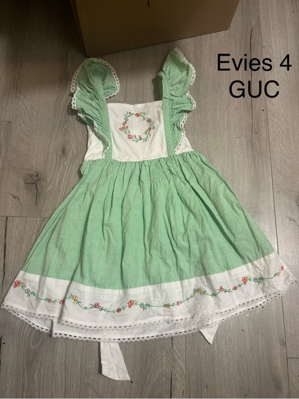 EVIE Mint Green and White Floral Embroidered Girls' Dress